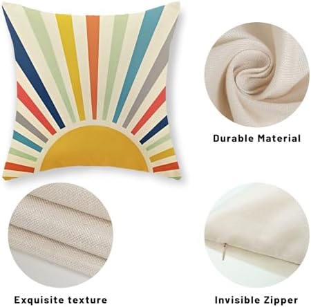 Summer Pillow Covers 18x18 Inch Set of 2 Outdoor Boho Rainbow Sun Throw Pillows Colorful Stripes Decorative Pillow Cases Linen Yellow Sunshine Cushion Covers Decor for Couch Sofa Bed Decor - Image 7