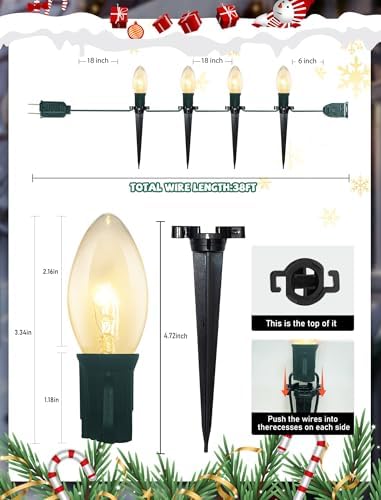 C9 Christmas Pathway Lights, 38 Feet Outdoor String Lights with 25 Bulbs and Marker Stakes, Waterproof Connectable Christmas Walkway Markers Light for Outside Driveway Yard Porch Garden Patio - Image 2