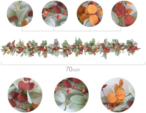 Artificial Fall Wreath for Front Door, Autumn Garland with Lambs Ears Leave Eucalyptus Leaves Berry,Fall Garland for Indoor Outdoor Farmhouse Home Wall Window Festival Decor - Image 3