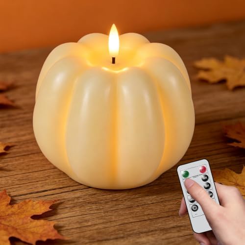 Wondise Fall Decorations Real Wax Pumpkin Candles with Remote Timer by Wondise