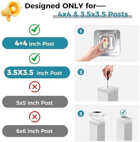 kolpop 4x4 Solar Post Cap Lights Outdoor 4Pack- 3 Color Temperatures&2 Level Brightness, IP65 Waterproof, 16 LED Fence Deck Post Light Solar Powered Only for 4×4/3.5×3.5 Wood/Vinyl Posts(White) - Image 7
