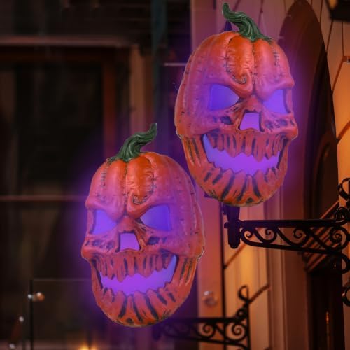 2Pcs Halloween Pumpkin Porch Light Covers, Pumpkin Light Covers Halloween Decorations Outdoor Garage Lights Fixtures Cover Fall Porch Decor for Porch, Front Door, Wall Lamp (Purple) by Karjiaja