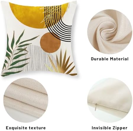 Boho Pillow Covers 18x18 Set of 2 Gold Yellow Sun Throw Pillows Summer Green Tropical Leaf Decor Mid Century Pillowcase Outdoor Decorations Bohemian Style Linen Cushion Case for Couch Home - Image 7