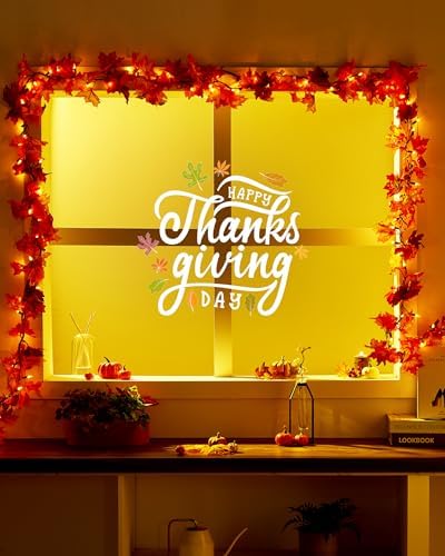 VCOKEN 11FT Fall Garland With Lights - 50 Bulbs Connectable Maple Leaves With Pumpkin, Plug-in Decor for Outdoor Indoor Halloween Thanksgiving Holidays - Image 5