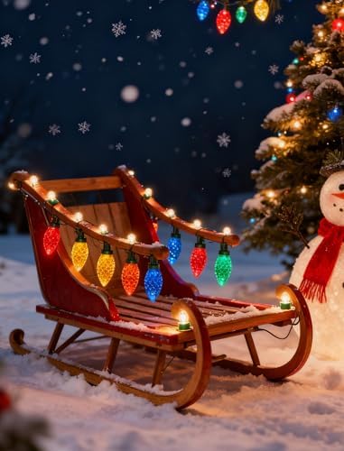 C9 Christmas Lights Outdoor, 26FT 50 LED Vintage Multicolor Plug in Fairy String Lights Waterproof, Connectable Christmas Tree Lights for Outside, House, Roofline, Yard, Garden Decor, Green Wire - Image 6