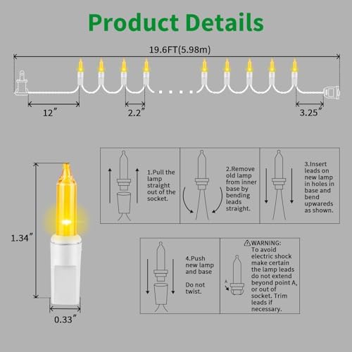 LAMPHOME Yellow Easter Lights 100 Count 19.6 Feet Incandescent Bulb Mini Golden String Lights for Indoor Christmas Tree Garland Birthday Wedding Party Festival Decoration, White Wire - Image 3