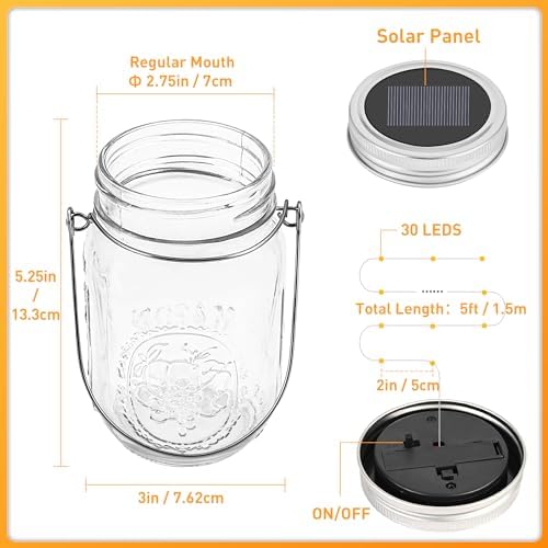 GIGALUMI Solar Mason Jar Lights, 8 Pack 30 Led String Fairy Lights - Image 2