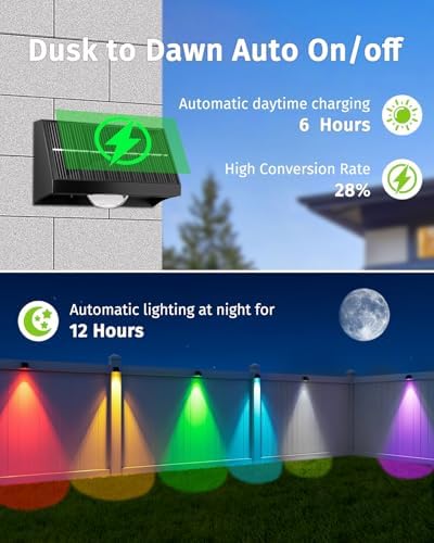 Solar Fence Lights Outdoor Waterproof High Brightness LED Spot Lens Deck Lights 7 Mode Warm & Cool White RGB Solar Powered Wall Light Decor for Christmas Outside Patio Step Backyard Rail - 12 Pack - Image 3