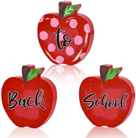 Smile Back to School Wooden Tabletop Decor - Red Apple "Back to School" Desktop Signs - Classroom & Home Office Decorations Gift by Sme