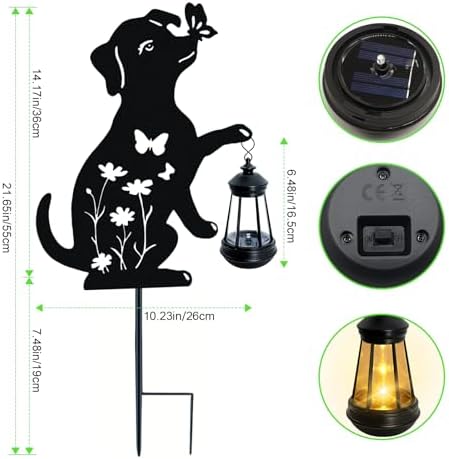 Solar Lights Outdoor,Metal Dog with Hanging Lantern Solar Lights - Image 2