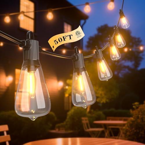 ST38 LED Outdoor String Lights, 50FT Waterproof IP65 Hanging Patio Lights by FOOMAN