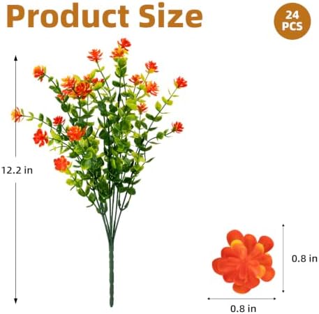 CLEANGOR 24 Pcs Artificial Mums for Outdoors, Fall Flowers (Orange Red) - Image 2