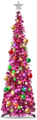 N&T NIETING Pop Up Christmas Tree with Lights & Ornaments, 5FT, Fuchsia by NTNIETING