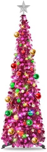 N&T NIETING Pop Up Christmas Tree with Lights & Ornaments, 5FT, Fuchsia by NTNIETING