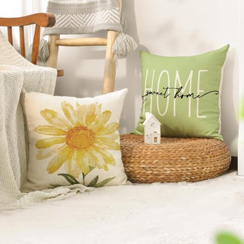 AVOIN colorlife Home Sweet Home Spring Summer Flowers Green Throw Pillow Covers, 20 x 20 Inch Cushion Case for Sofa Couch Set of 4 - Image 5