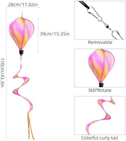 3 Pack Rainbow Hot Air Balloon Wind Spinner Garden Pinwheels Whirligigs Wind Spinner Decorations Outdoor Hanging Decor Lawn Yard Windsock Ornaments - Image 2
