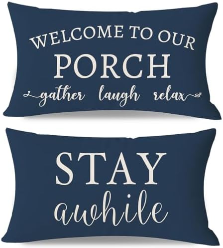 PANDICORN Outdoor Lumbar Throw Pillow Covers 12x20 Inch Set of 2, Blue by PANDICORN
