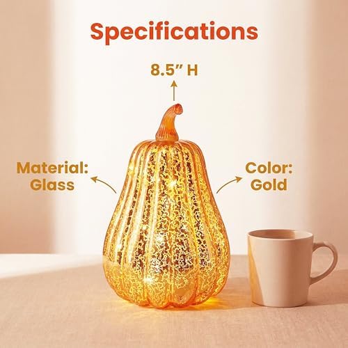 Fall Decorations for Home,Mercury Glass Pumpkin Lights with Timer(Gold) - Image 5