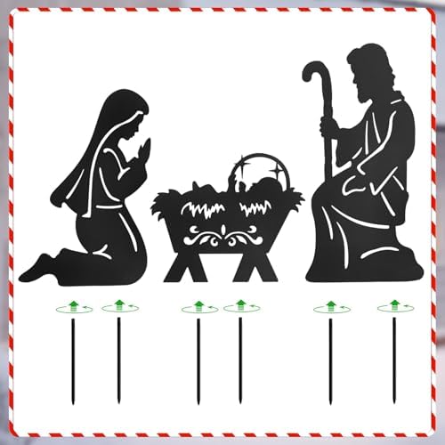 Nativity Scene Outdoor,Black Silhouette Metal Nativity Set for Yard Stakes - Image 4