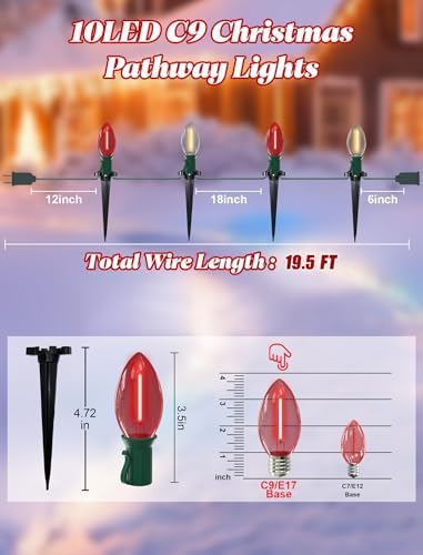 19.5FT C9 LED Red and White Christmas Pathway Lights with 10 Bulbs - Image 2