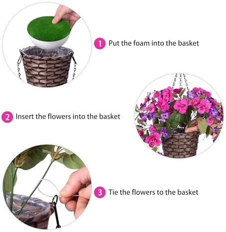 Artificial Fake Hanging Hibiscus Flowers Plants Baskets for Outdoor Outside Spring Summer Decoration, Faux Silk Hibiscus Long Vines in Planter UV Resistant Realistic Flowers (PurpleDarkPurple) - Image 6