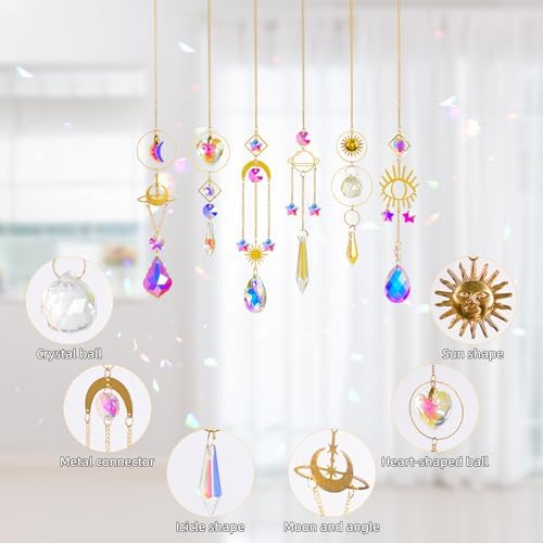 Sun Catchers 6Pieces Colorful Crystals Suncatcher with Chain Pendant - Image 3