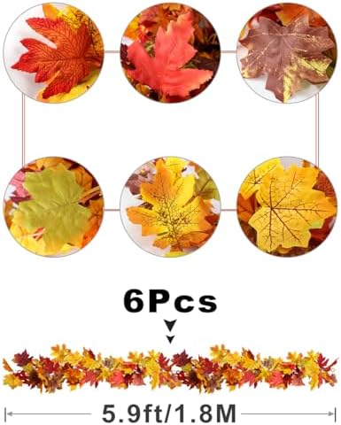 WOHOHOHO 6 Pack Fall Garland Maple Leaf Decorations, 5.9 Ft 72 Leaves Each - Image 2
