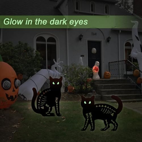 Outdoor Halloween Decorations,Metal Black Cat Silhouette Yard Garden Stakes - Image 2