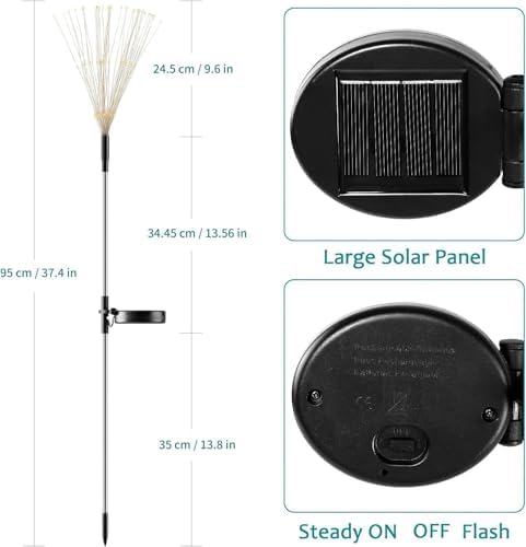 JJGoo Solar Firework Lights, 2 Pack 120 LEDs 2 Lighting Modes Solar Garden Lights Outdoor Waterproof for Yard Patio Walkway Pathway Party Wedding Christmas Decorative - Orange - Image 2