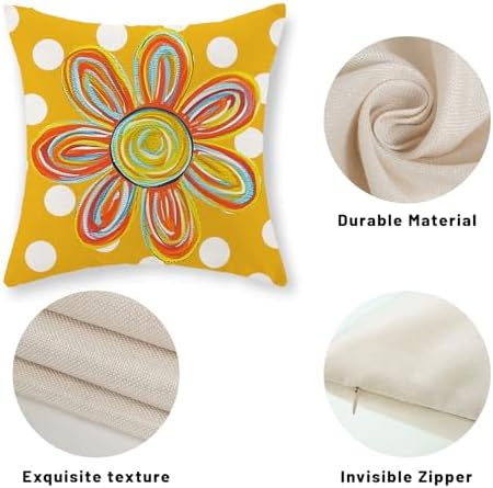 Summer Pillow Covers 16x16 Inch Set of 2 Polka Dots Watercolor Yellow Sunshine Flower Decorative Throw Pillows Boho Outdoor Sun Pillowcase Linen Farmhouse Cushion Case Decor for Home Bedroom - Image 7