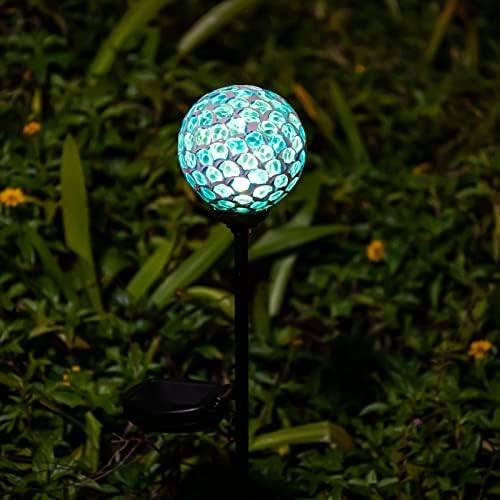 VCUTEKA Decorative Solar Garden Lights, 3.5" Mosaic Globe Outdoor Stake - Image 2