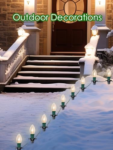 SUNSGNE Christmas Pathway Lights Outdoor - 38FT Vintage Christmas Lights with 25 C9 Clear Bulbs and 25 Plastic Stakes for Walkway, Sidewalk, Lawn, Path, Garden Decor - Image 6