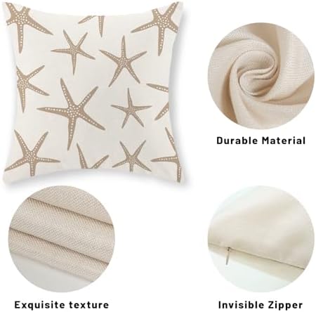 Brown Tan Starfish Pillow Covers 16x16 Set of 2 Coastal Throw Pillows Summer Nautical Ocean Beach Theme Decorative Pillowcase Outdoor Farmhouse Linen Decor Cushion Case for Couch Home Bedroom - Image 7