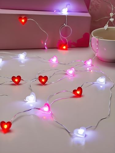 Heart Fairy Lights Battery Operated Valentines String Lights Red Pink White - Image 7