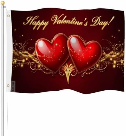 Yekiua Happy Valentines Day Flag 3X5 Sweet Red Love Heart Uv Fade Resistant Vivid Color - Canvas Header Double Stitched Flag With Brass Grommets by Yekiua