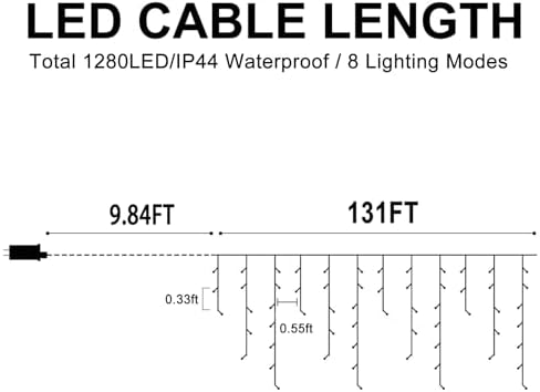 Christmas Lights Outdoor, 1280 LED 131FT Ice Lights for Outside, Clear Wire 8 Modes Plug in 240 Drops Ice String Lights with Timer Memory Function Hanging Light for Christmas Decor(Blue) - Image 4