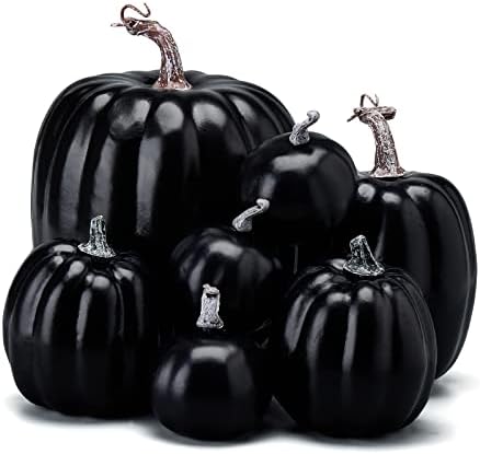 Lucakuins 7Pcs Artificial Pumpkins Fall Decoration Assorted Faux Pumpkin Cute Foam Pumpkins for Home Outside Halloween Decorating (Black1, One Size) by Lucakuins