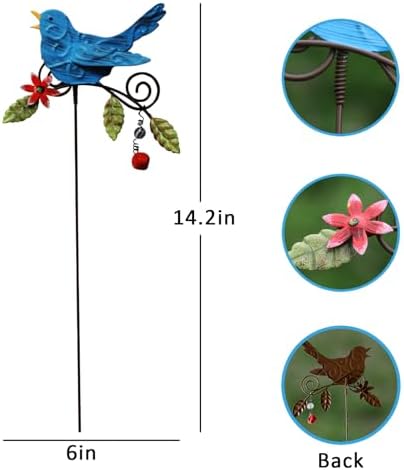 KEDONCHEN.4 Pack Metal Bird Decorative Garden Stakes, Spring Garden Decor,Indoor Outdoor Lawn Pathway Patio Ornaments, 14.2 Inch Outdoor Metal Garden Decor Shaking Head Yard Art … - Image 3