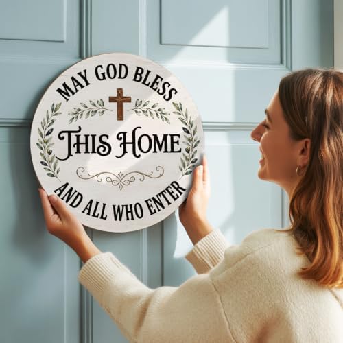May God Bless This Home Wooden Hanging Sign for House Front Door, Christian Religion Welcome Sign for Porch Garden Patio - Image 2