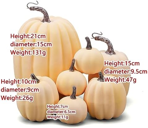 Lizxun 7Pcs Artificial Pumpkins Halloween Decoration, Lifelike Simulation Mixed Harvest Fall Foam Pumpkins for Halloween Thanksgiving Home Party Supplies (Beige Yellow 01-7pcs) - Image 2
