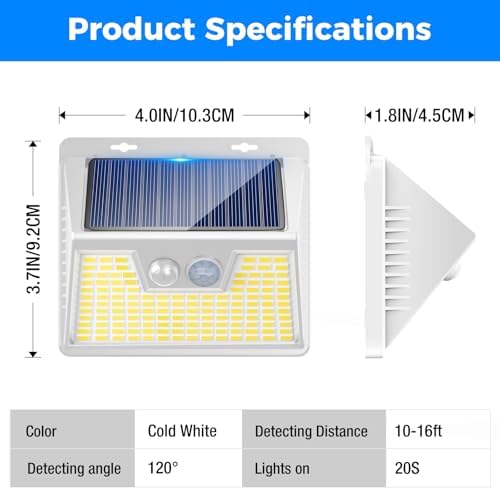 Peasur White Frame Solar Motion Sensor Lights Outdoor, 2 Packs 180LED Warm Solar Wall Lights Waterproof, 3 Modes Fence Security Lighting for Deck Yard Stairs Garden - Image 6