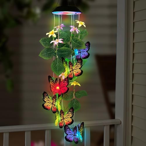 Solar Wind Chimes Outdoor,Colorful Butterfly & Color Changing LED Mobiles by HomeGardenDecorations