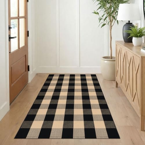KILOCOCO Buffalo Plaid Checkered Rug 3x5 ft Front Door Rug, Brown and Black - Image 3