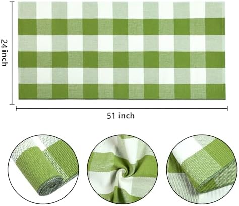 Green White Buffalo Plaid Outdoor Rug 24"x51" Cotton Checkered Door Mat - Image 2