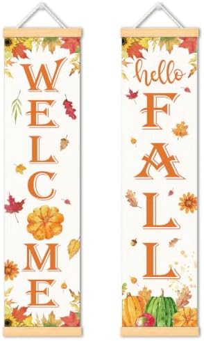 Welcome Fall Door Banner Set of 2, Watercolor Pumpkin Porch Wall Decor by Unknown