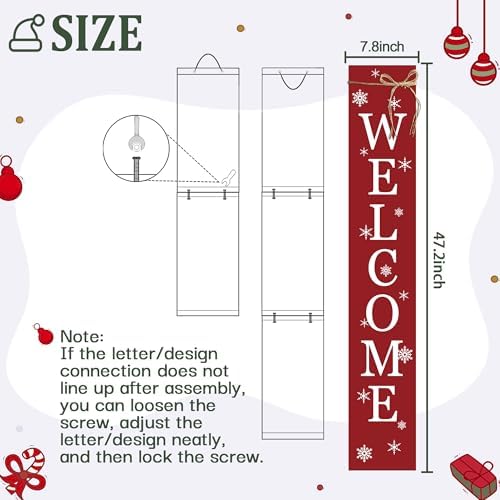 Christmas Porch Sign Welcome Sign For Front Porch Snowflake Red Home Decor Indoor Outdoor Wintern Wooden Vertical Sign For Patio Front Door Porch Wall Yard Outdoor - Image 3