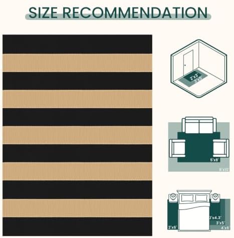 KOZYFLY 3'x5' Striped Area Rug, Brown and Black Woven Cotton Outdoor Rug - Image 3