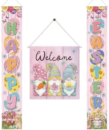 VitalCozy 3pcs Easter Porch Banner Set - Welcome Door Cover with Bunny, Egg & Daisy Designs, Spring Holiday Wall Hanging Decorations for Home, Office & Farmhouse Front Door by VitalCozy