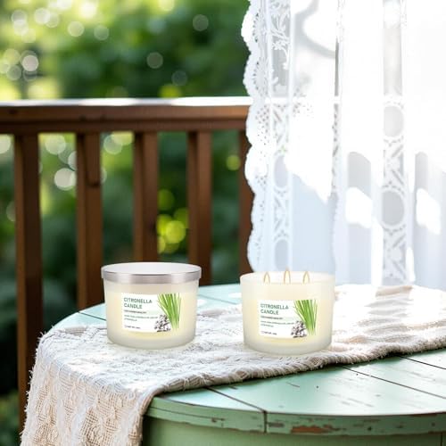 Citronella Candle Set of 2, 14oz Frosted Jar Triple-Wick, Clean & Smokeless for Outdoor Patio, Garden, Deck, Porch Ambiance with Natural Citronella Scent - Image 7