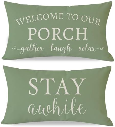 PANDICORN Outdoor Lumbar Throw Pillow Covers 12x20 Set of 2, Sage Green by PANDICORN